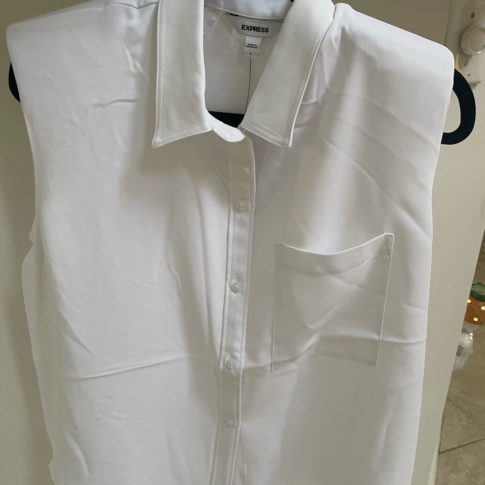 Express Sleeveless Padded Shoulder Shirt White NWT
